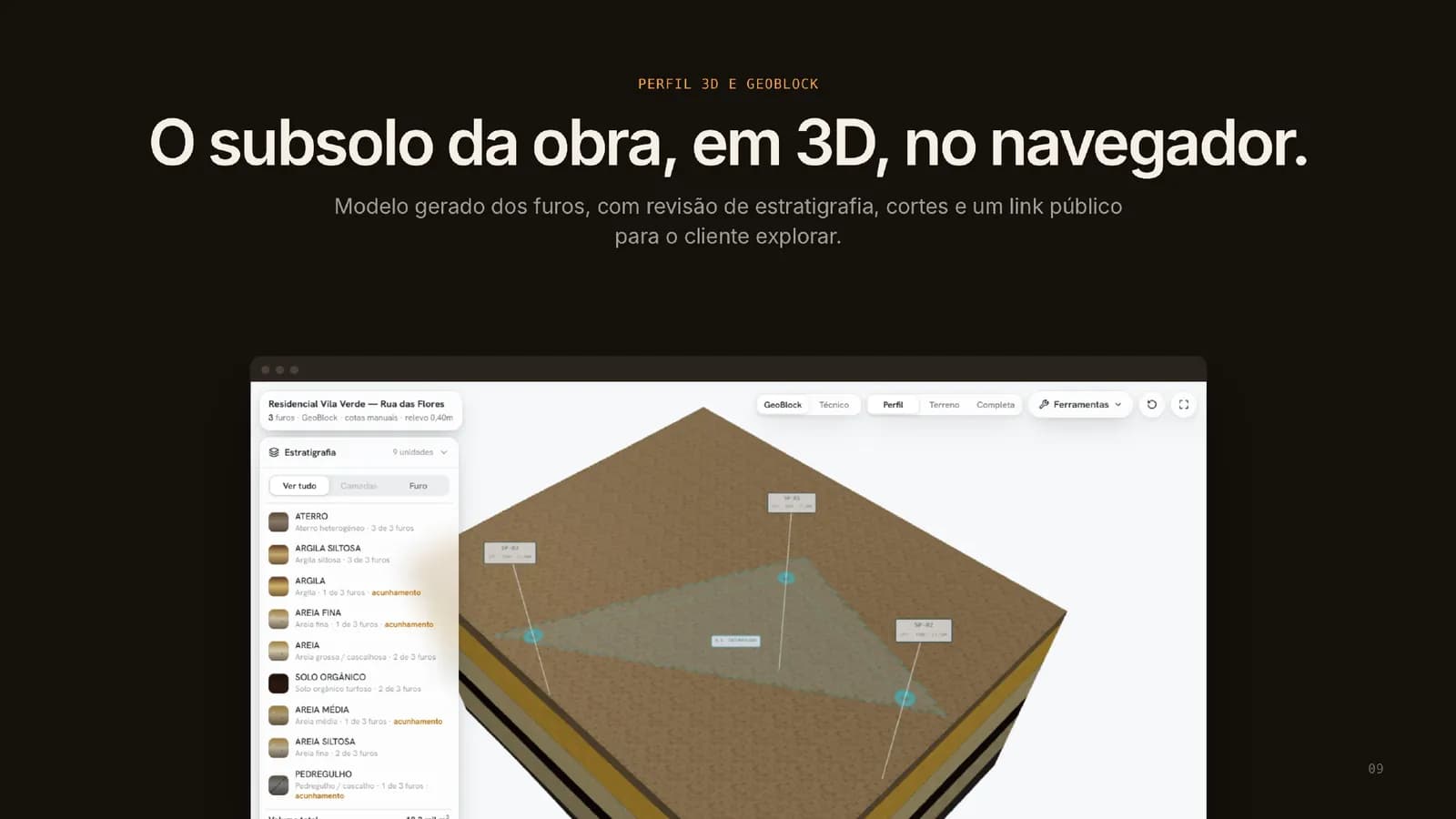 Perfil 3D e GeoBlock no navegador