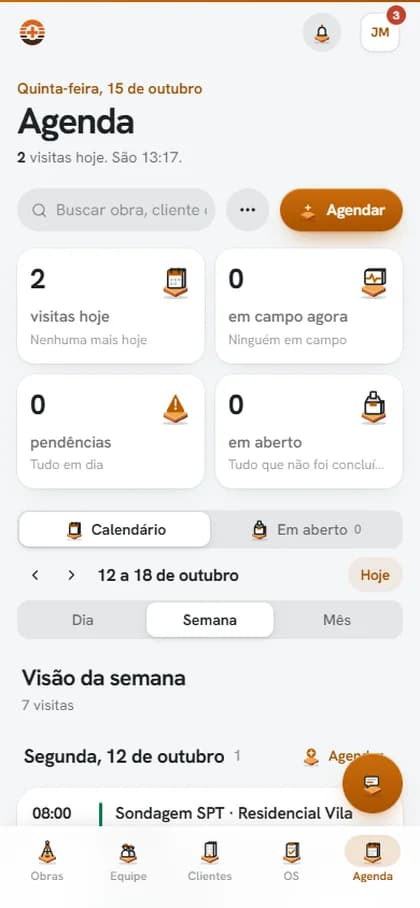 Agenda do Sondarmais aberta no celular do sondador